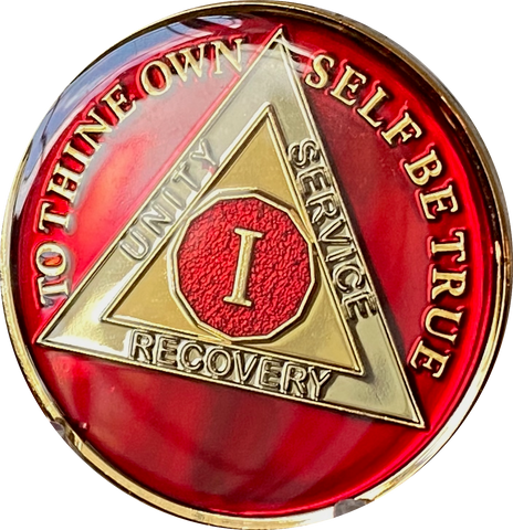 1 - 10 AA Medallion Mandarin Metallic Red Tri-Plate Sobriety Chip