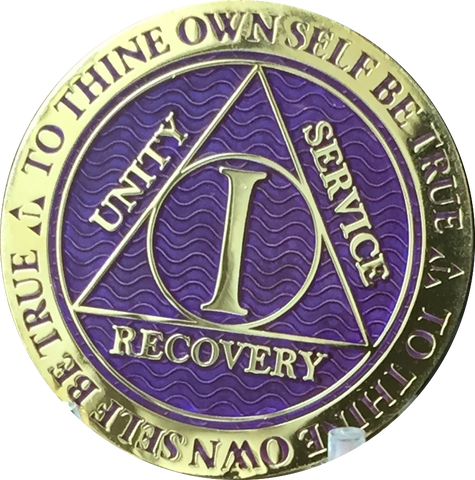 1 - 10 Year AA Medallion Reflex Purple Gold Plated Alcoholics Anonymous - RecoveryChip