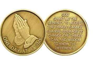 100 Praying Hands One Day At A Time Medallion AA Chip Serenity Prayer - RecoveryChip