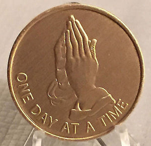 100 Praying Hands One Day At A Time Medallion AA Chip Serenity Prayer - RecoveryChip