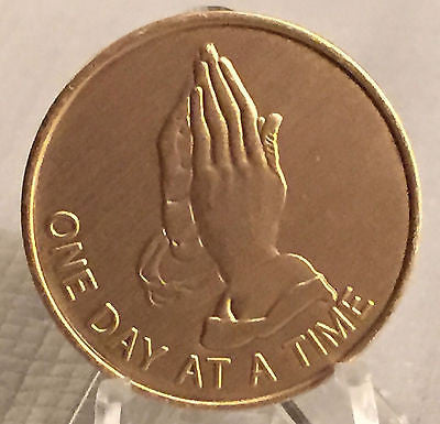 Praying Hands One Day At A Time Medallion Coin AA Chip Bronze Serenity Prayer - RecoveryChip