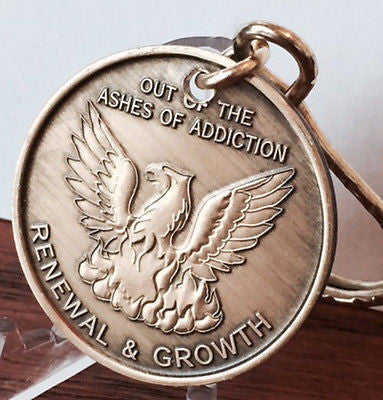 Our Of The Ashes Renewal Growth Serenity Prayer Key Chain AA Medallion Chip Tag - RecoveryChip