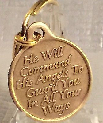 Guardian Angel Bronze Keychain Key Chain Charm He Will Command His Angels To Guard You - RecoveryChip