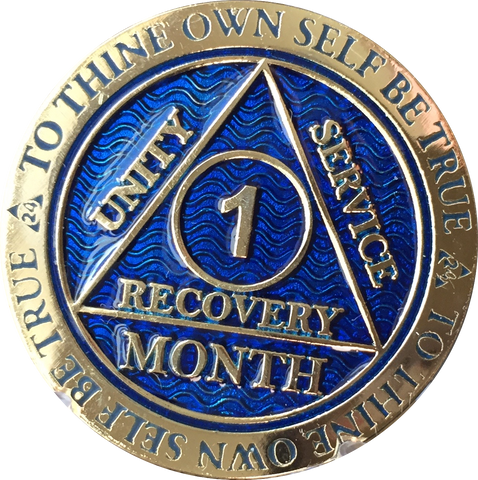 1 - 11 Month AA Medallion Reflex Blue Gold Plated Sobriety Chip Coin - RecoveryChip