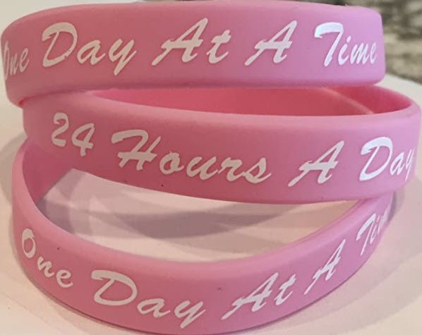 Set of 3 Pink One Day At A Time / 24 Hours A Day Silicone Wrist Bands 2.5" Wrist Bracelet