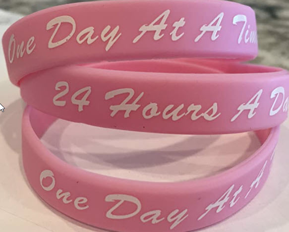 Set of 3 Pink One Day At A Time / 24 Hours A Day Silicone Wrist Bands 2.5" Wrist Bracelet