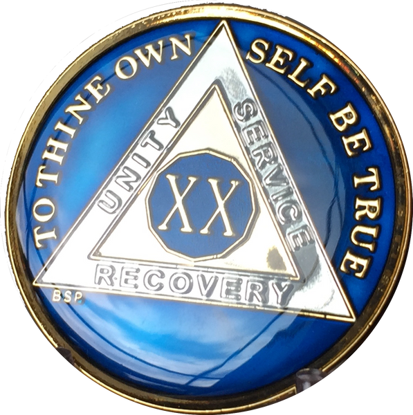 Midnight Blue AA Medallion Chip Tri-Plate Gold & Nickel Plated Year 1-15 Years BSP - RecoveryChip