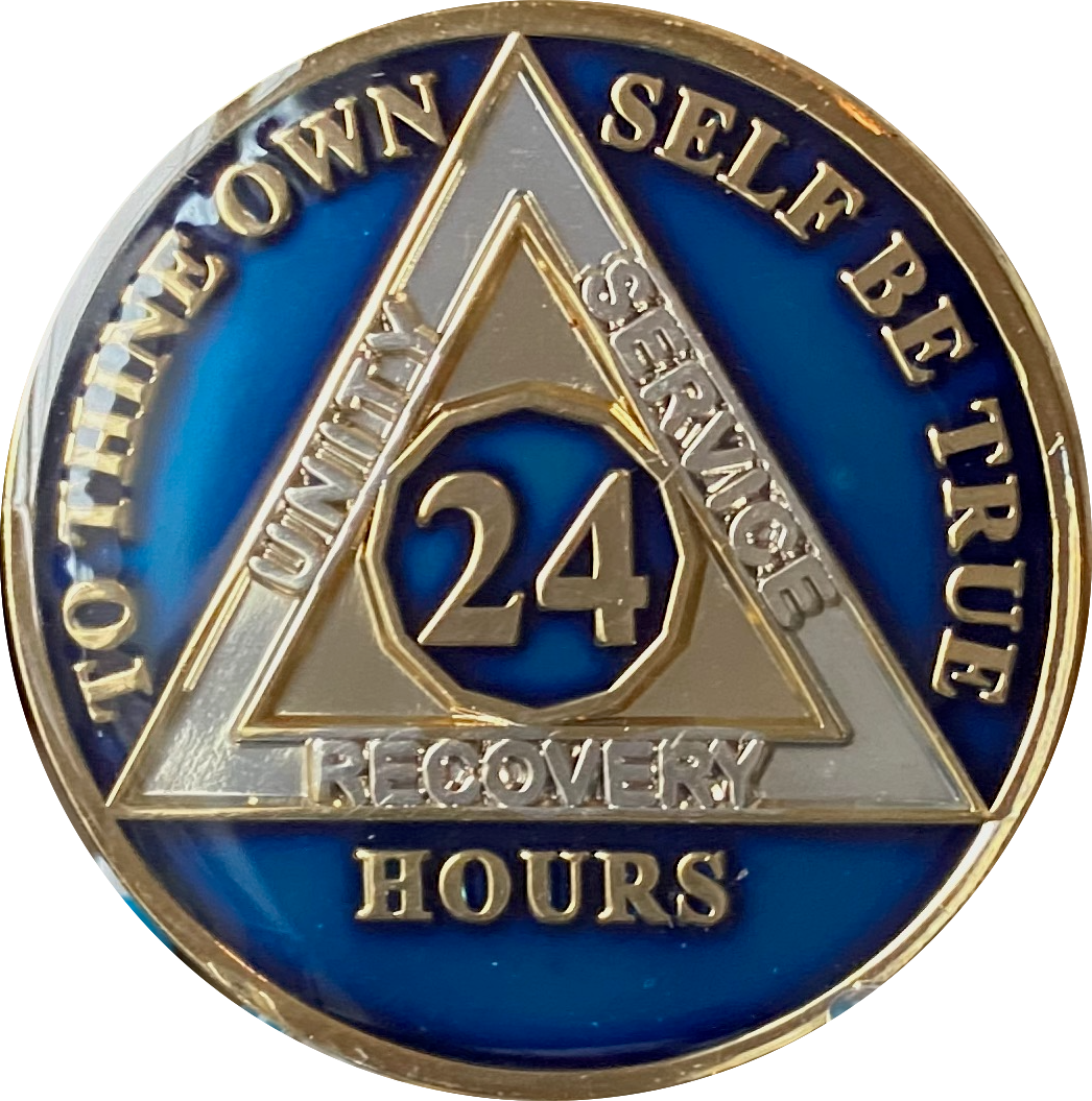 24 Hours AA Medallion Metallic Blue Color Tri-Plate Sobriety Chip