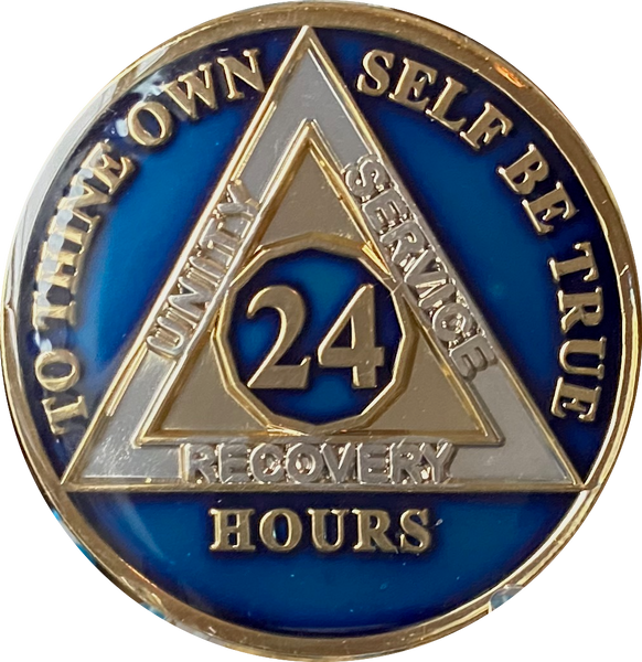 24 Hours AA Medallion Metallic Blue Color Tri-Plate Sobriety Chip