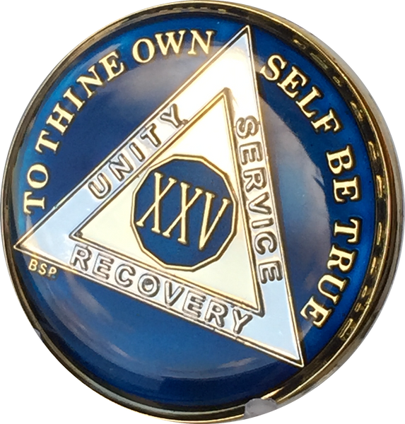 Midnight Blue AA Medallion Chip Tri-Plate Gold & Nickel Plated Year 1-15 Years BSP - RecoveryChip