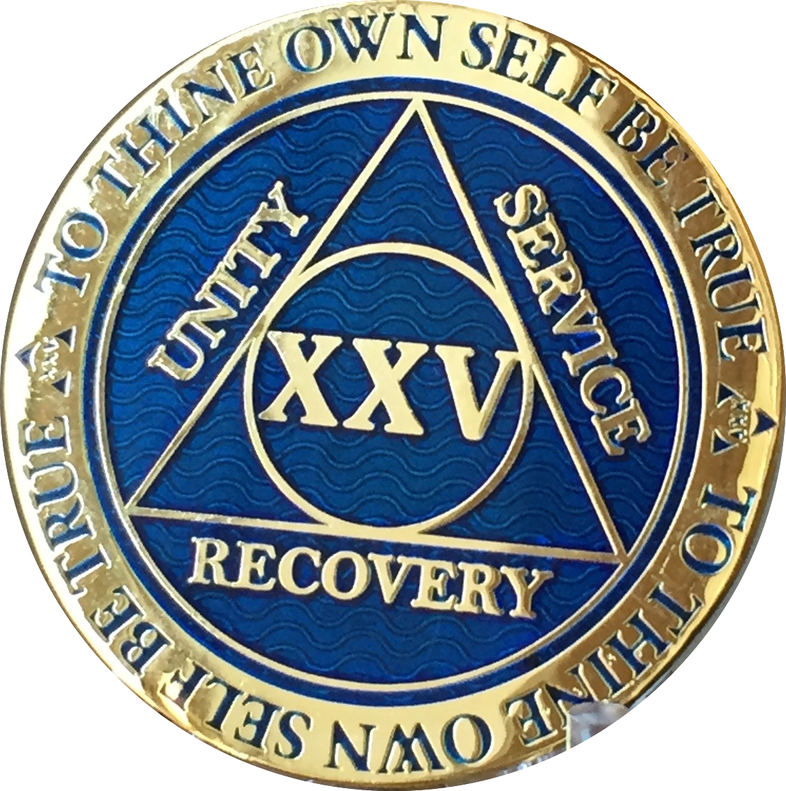 25 Year AA Medallion Reflex Blue Gold Plated Alcoholics Anonymous RecoveryChip Design - RecoveryChip