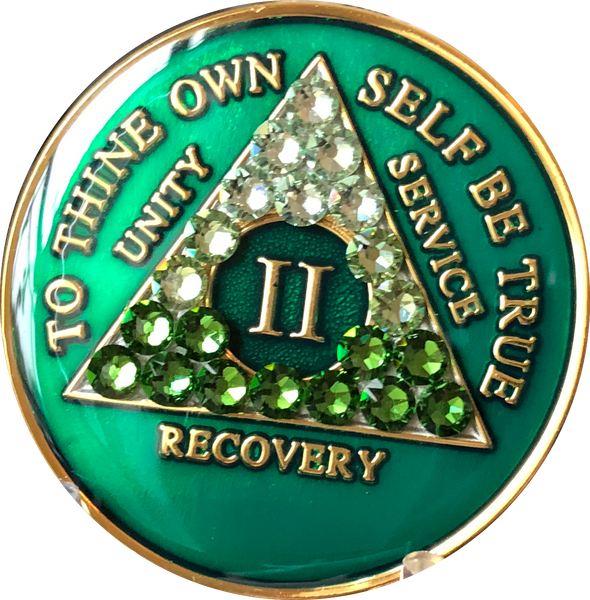 Crystal AA Medallion Transition Green Tri-Plate Sobriety Chip Year 1 - 50 - RecoveryChip