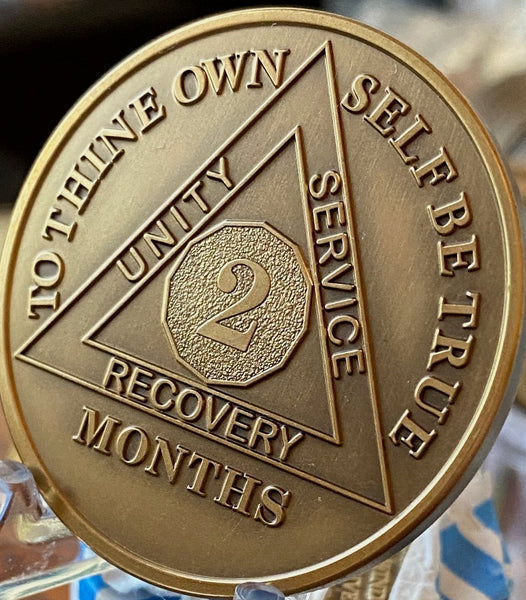 2 Month AA Medallion Large Heavy AA Bronze – 1½” Challenge Coin Size Sobriety Chip