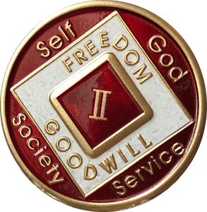 Offical NA Triplate Red & White Color Narcotics Anonymous Medallion 18 Month Year 1 - 50 - RecoveryChip