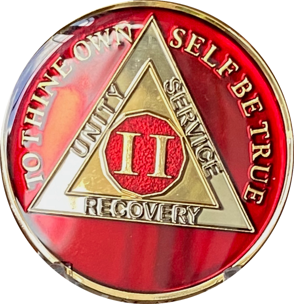 1 - 10 AA Medallion Mandarin Metallic Red Tri-Plate Sobriety Chip