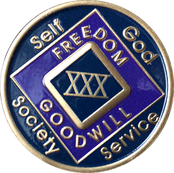 Offical NA Triplate Purple Blue & Black Color Narcotics Anonymous Medallion 18 Month Year 1 - 50 - RecoveryChip