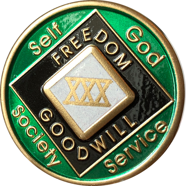 Offical NA Triplate Green & Black Color Narcotics Anonymous Medallion 18 Month Year 1 - 50 - RecoveryChip