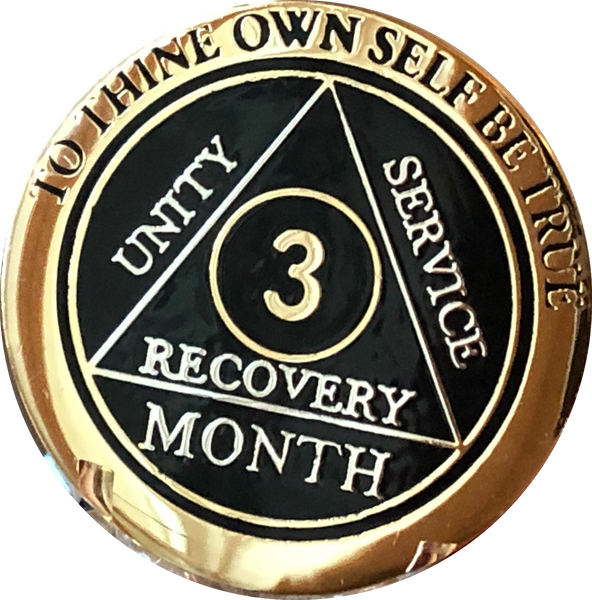 1 2 3 6 9 or 18 Month AA Medallion Elegant Black Gold and Silver Plated Sobriety Chip - RecoveryChip