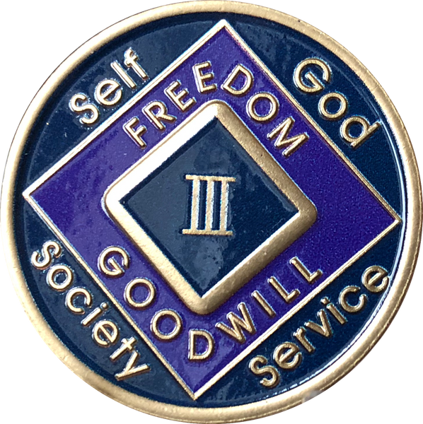 Offical NA Triplate Purple Blue & Black Color Narcotics Anonymous Medallion 18 Month Year 1 - 50 - RecoveryChip