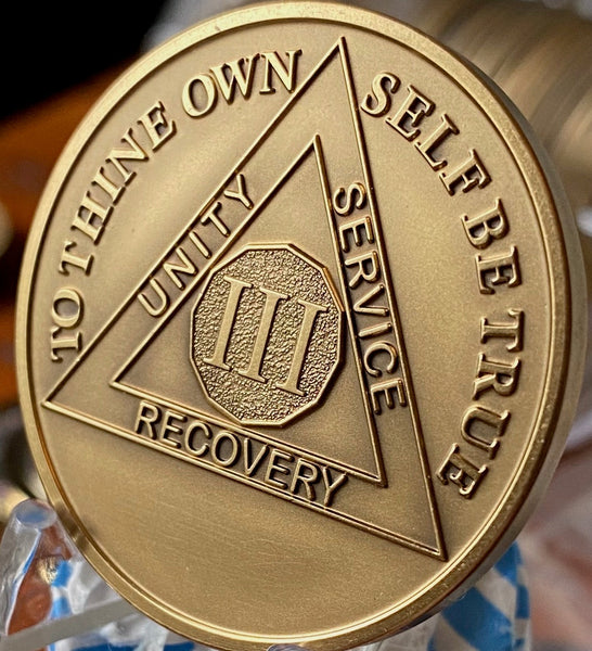 3 Year AA Medallion Large Heavy AA Proof-like Bronze – 1½” [Challenge Coin Size Sobriety Chip