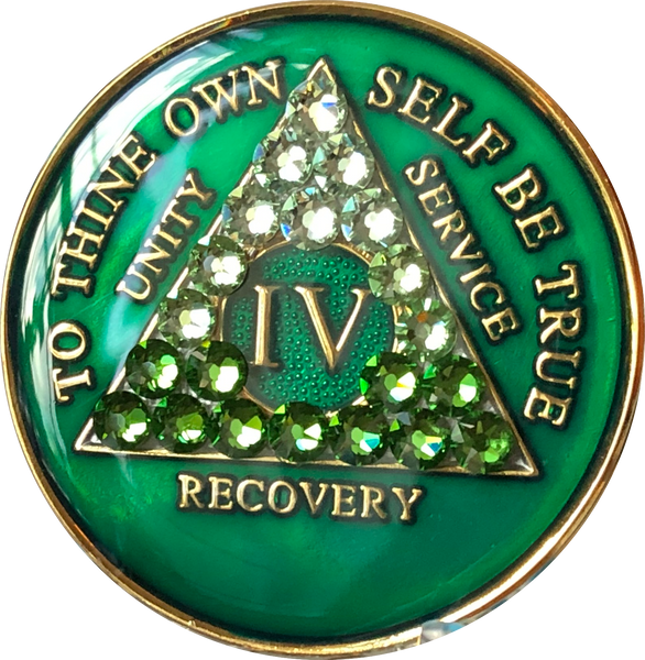 Crystal AA Medallion Transition Green Tri-Plate Sobriety Chip Year 1 - 50 - RecoveryChip
