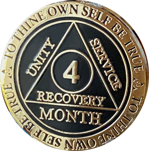 1 2 3 4 5 6 7 8 9 10 11 or 18 Month AA Medallion Elegant Black Gold and Silver Plated Sobriety Chip