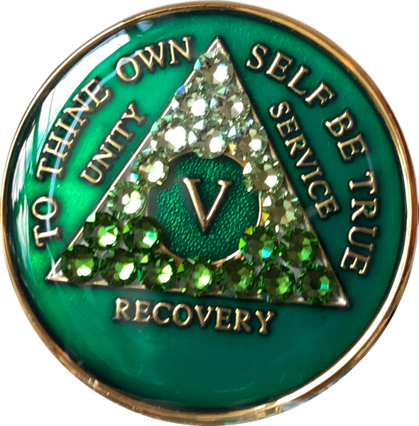 Crystal AA Medallion Transition Green Tri-Plate Sobriety Chip Year 1 - 50 - RecoveryChip
