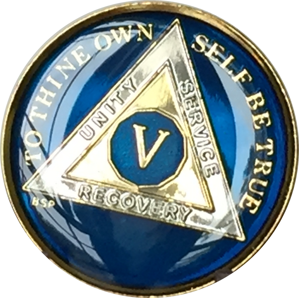 Midnight Blue AA Medallion Chip Tri-Plate Gold & Nickel Plated Year 1-15 Years BSP - RecoveryChip