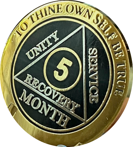 1 2 3 4 5 6 7 8 9 10 11 or 18 Month AA Medallion Elegant Black Gold and Silver Plated Sobriety Chip