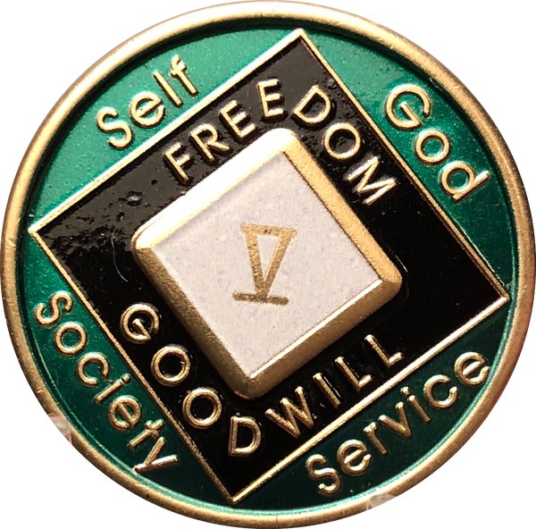 Offical NA Tri-Plate Green Pearl & Black Color Narcotics Anonymous Medallions 18 Month Year 1 - 50 - RecoveryChip