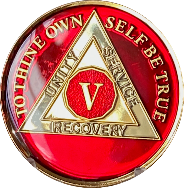 1 - 10 AA Medallion Mandarin Metallic Red Tri-Plate Sobriety Chip