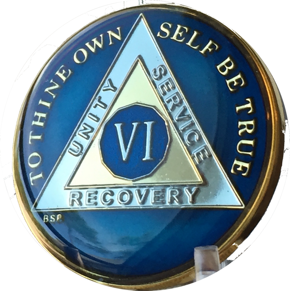 Midnight Blue AA Medallion Chip Tri-Plate Gold & Nickel Plated Year 1-15 Years BSP - RecoveryChip