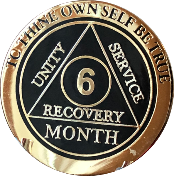 1 2 3 6 9 or 18 Month AA Medallion Elegant Black Gold and Silver Plated Sobriety Chip - RecoveryChip