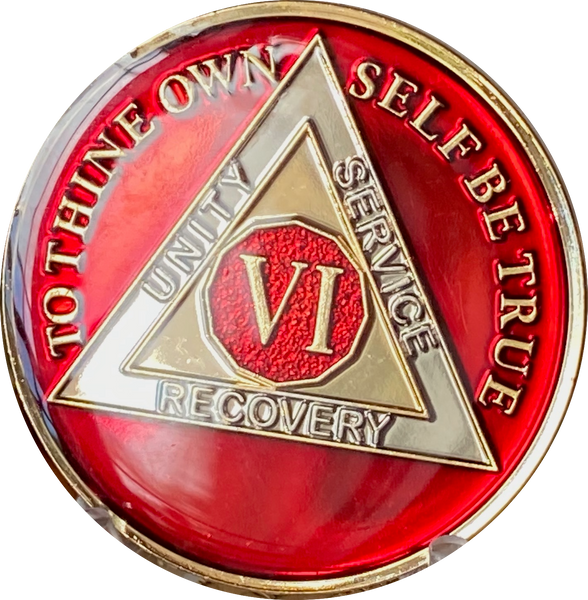 1 - 10 AA Medallion Mandarin Metallic Red Tri-Plate Sobriety Chip