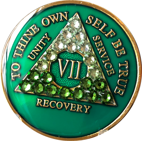 Crystal AA Medallion Transition Green Tri-Plate Sobriety Chip Year 1 - 50 - RecoveryChip