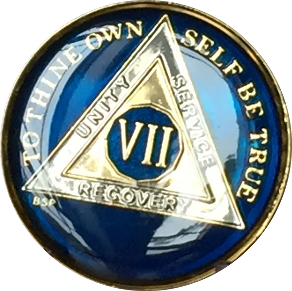 Midnight Blue AA Medallion Chip Tri-Plate Gold & Nickel Plated Year 1-15 Years BSP - RecoveryChip