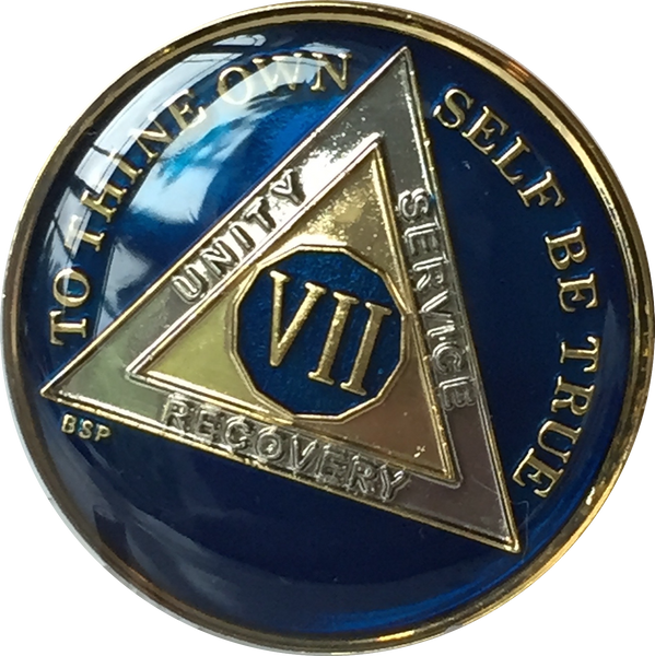 Midnight Blue AA Medallion Chip Tri-Plate Gold & Nickel Plated Year 1-15 Years BSP - RecoveryChip