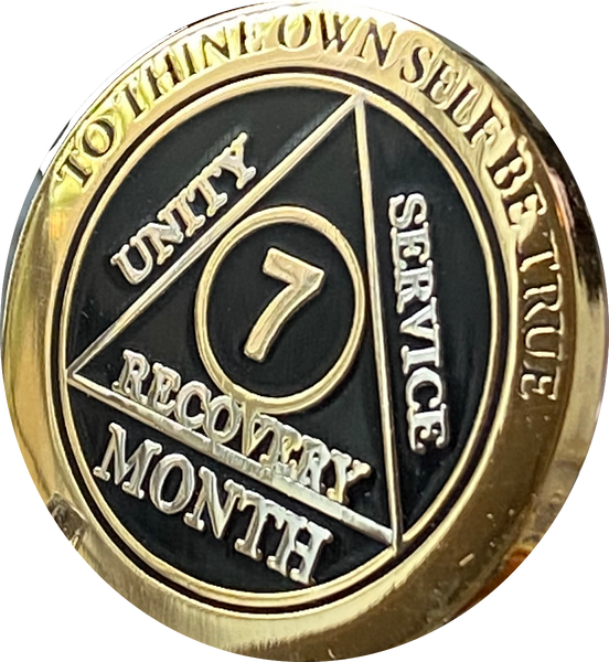 1 2 3 4 5 6 7 8 9 10 11 or 18 Month AA Medallion Elegant Black Gold and Silver Plated Sobriety Chip