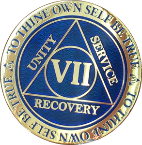 7 Year AA Medallion Reflex Blue Gold Plated Alcoholics Anonymous RecoveryChip Design - RecoveryChip