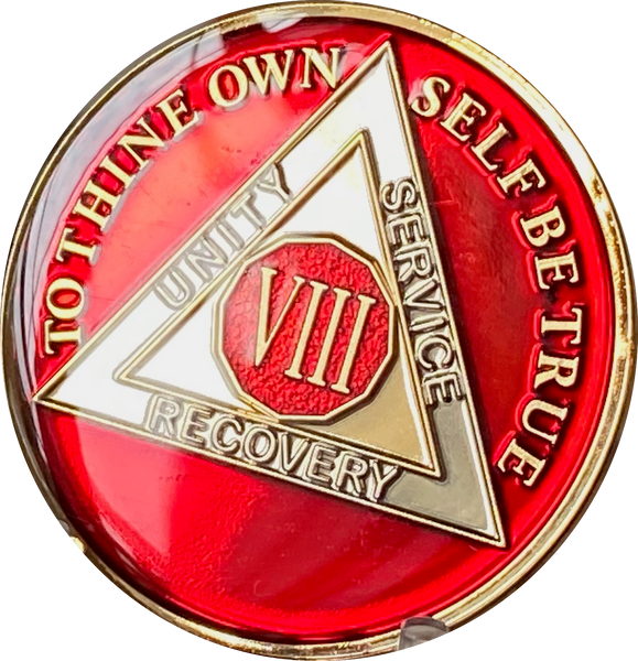 1 - 10 AA Medallion Mandarin Metallic Red Tri-Plate Sobriety Chip