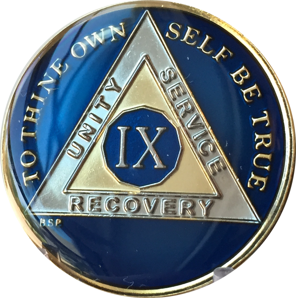Midnight Blue AA Medallion Chip Tri-Plate Gold & Nickel Plated Year 1-15 Years BSP - RecoveryChip