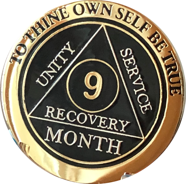 1 2 3 6 9 or 18 Month AA Medallion Elegant Black Gold and Silver Plated Sobriety Chip - RecoveryChip