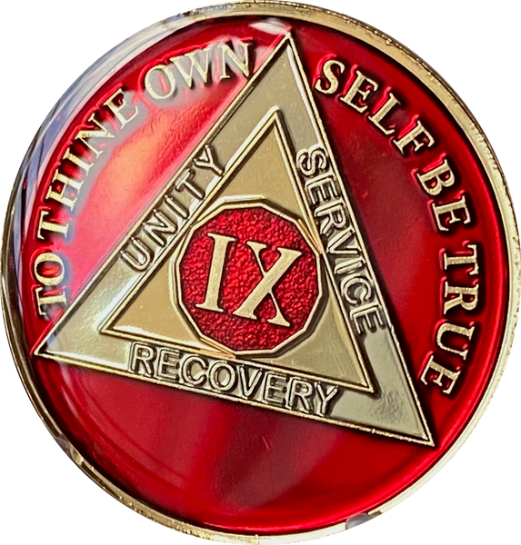 1 - 10 AA Medallion Mandarin Metallic Red Tri-Plate Sobriety Chip