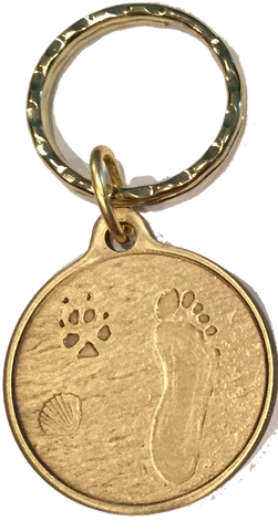 Always By My Side Dog Pet Paw Print Footprint Beach Bronze Seashell Keychain - RecoveryChip