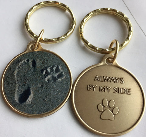 Always By My Side Pet Dog Paw Print Footprint Beach Bronze Keychain - RecoveryChip