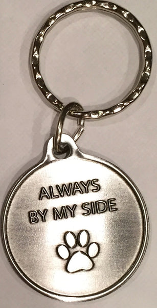 Always By My Side Beach Dog Paw Print Pewter Color Keychain