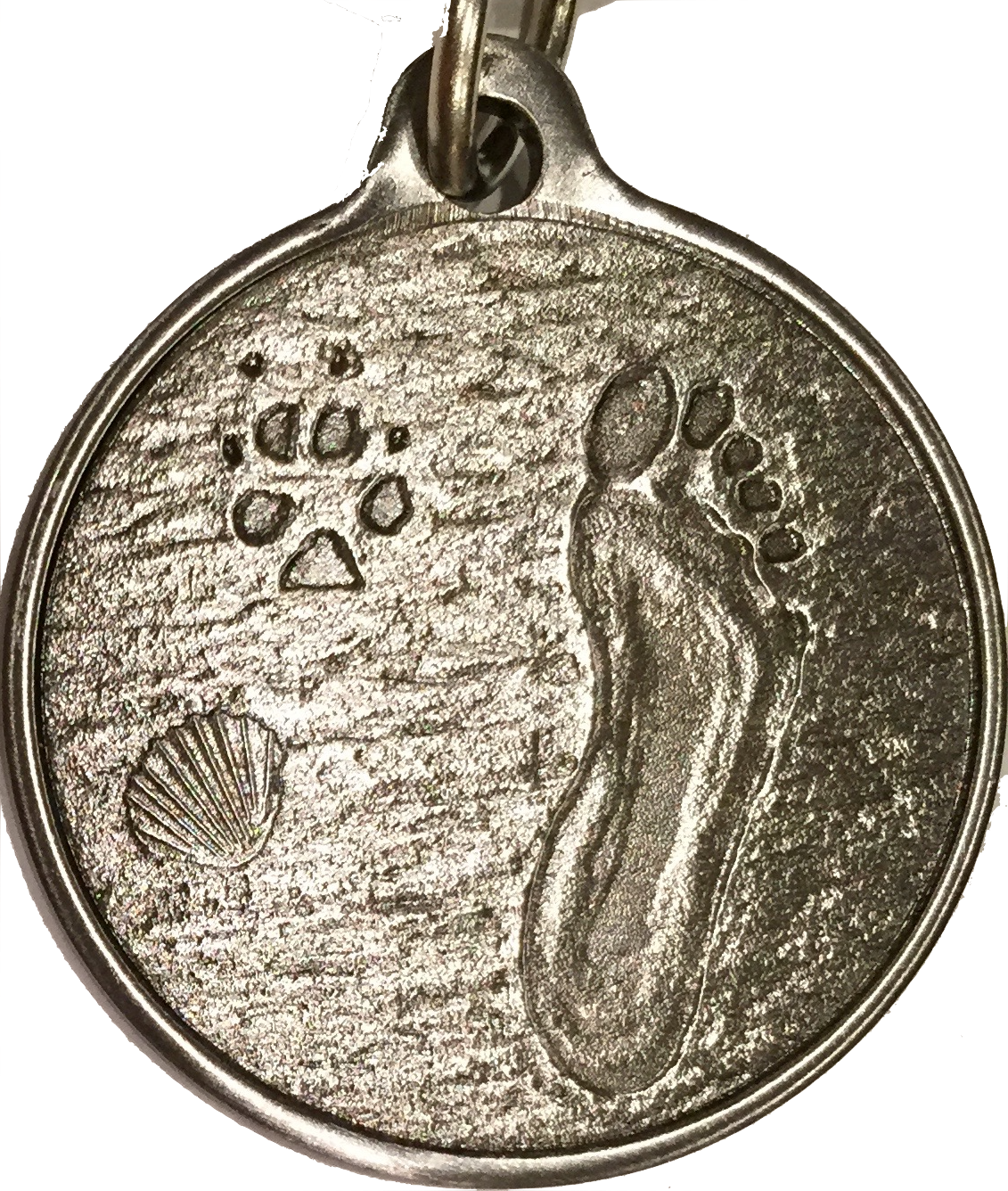 Always By My Side Dog Pet Paw Print Footprint Beach Pewter Color Keychain - RecoveryChip