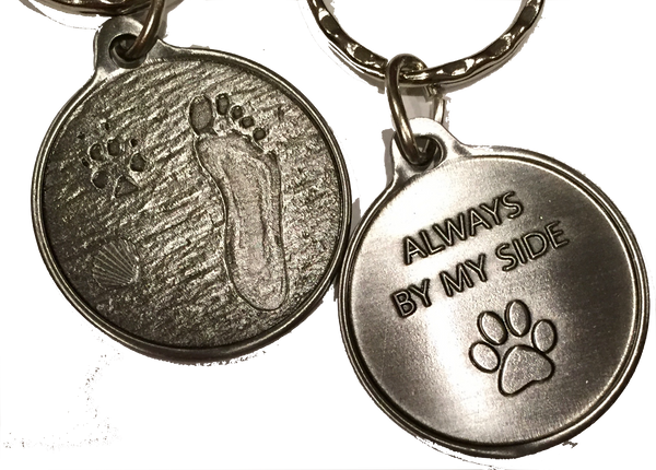 Always By My Side Beach Dog Paw Print Pewter Color Keychain