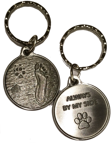 Always By My Side Beach Dog Paw Print Pewter Color Keychain