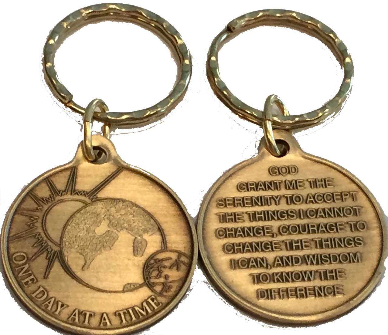 Universe One Day At A Time Bronze Keychain With Serenity Prayer - RecoveryChip